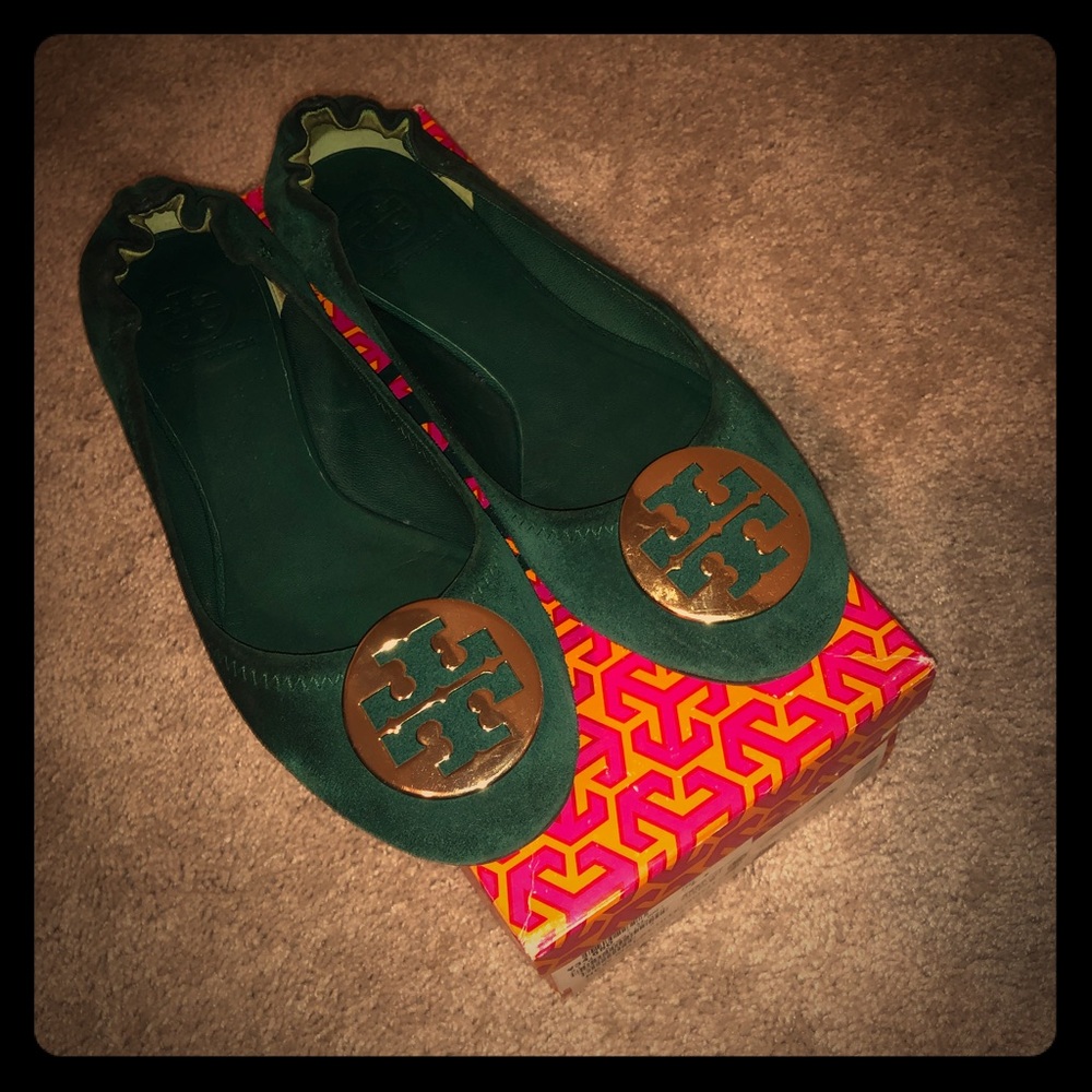 Green Suede Tory Burch Flats